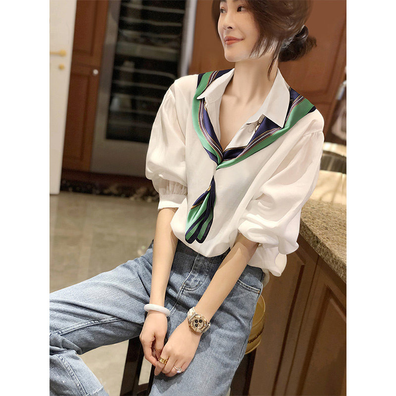 系带气质减龄洋气设计感小衫女衬衫 秋寸衬衫