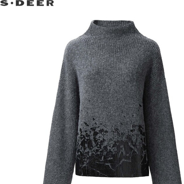 sdeer圣迪奥女装时尚半高领龟裂印花宽松针织衫S24483514,淘宝优惠券,粉丝福利购,淘宝优惠卷
