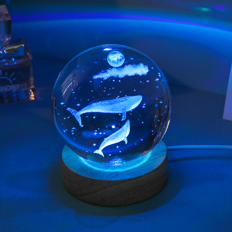 跨新年创意发光海洋水母系列水晶球小夜灯桌面摆件生日礼物送女友,淘宝优惠券,粉丝福利购,淘宝优惠卷