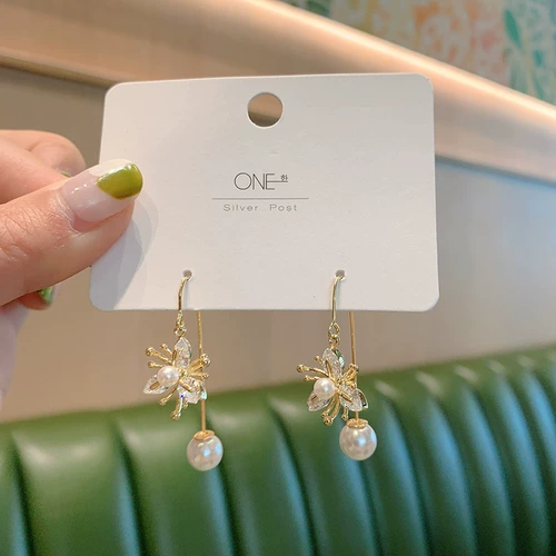 Длинные универсальные серьги из жемчуга, в цветочек