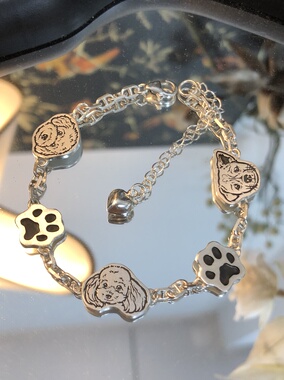 999纯银宠物猪鼻手链猫咪狗狗头像全身可爱图案定制吊坠手链