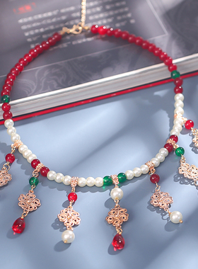 古风项链珍珠软璎珞明制坦领敦煌项圈汉服百搭仙气少女唐风配饰