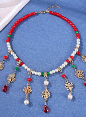 长流苏汉元素国风项链璎珞吊坠气质复古宋制简约仿珍珠额饰