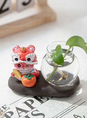 柿巳如意柿蛇水培摆件蛇年吉祥物喜庆公仔办公室水培花瓶玻璃装饰
