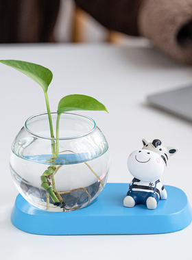 客厅水培摆件绿萝植物花瓶创意女办公室桌面插花空盆玻璃透明容器