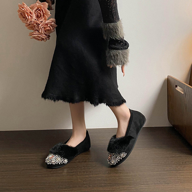 068-M9毛毛鞋女冬外穿2026新款韩版豆豆鞋加绒棉鞋大码女鞋41一43,淘宝优惠券,粉丝福利购,淘宝优惠卷