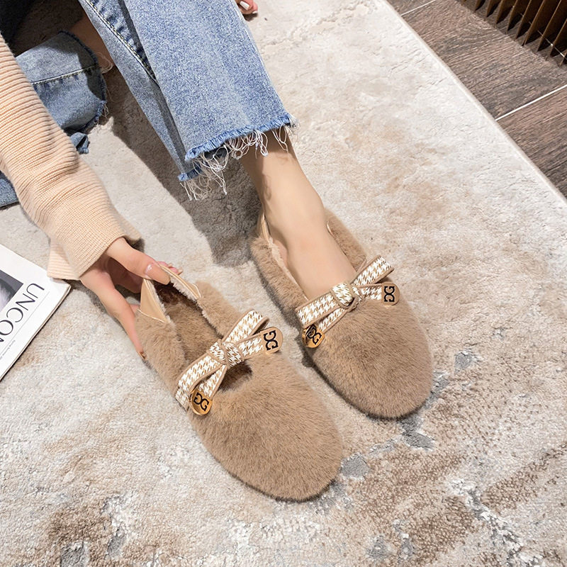 PM-5毛毛鞋女秋冬加绒休闲单鞋一脚蹬羊羔毛豆豆鞋大码女鞋41一43,淘宝优惠券,粉丝福利购,淘宝优惠卷