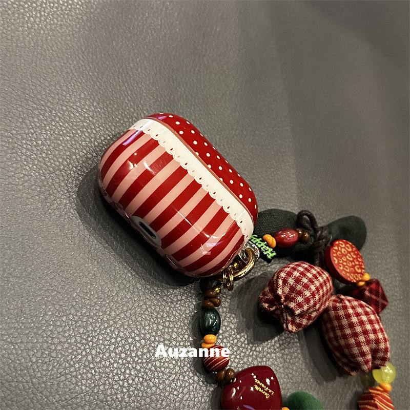 酒红色波点条纹适用于airpodspro1代2代3代4代蓝牙耳机壳保护套,淘宝优惠券,粉丝福利购,淘宝优惠卷