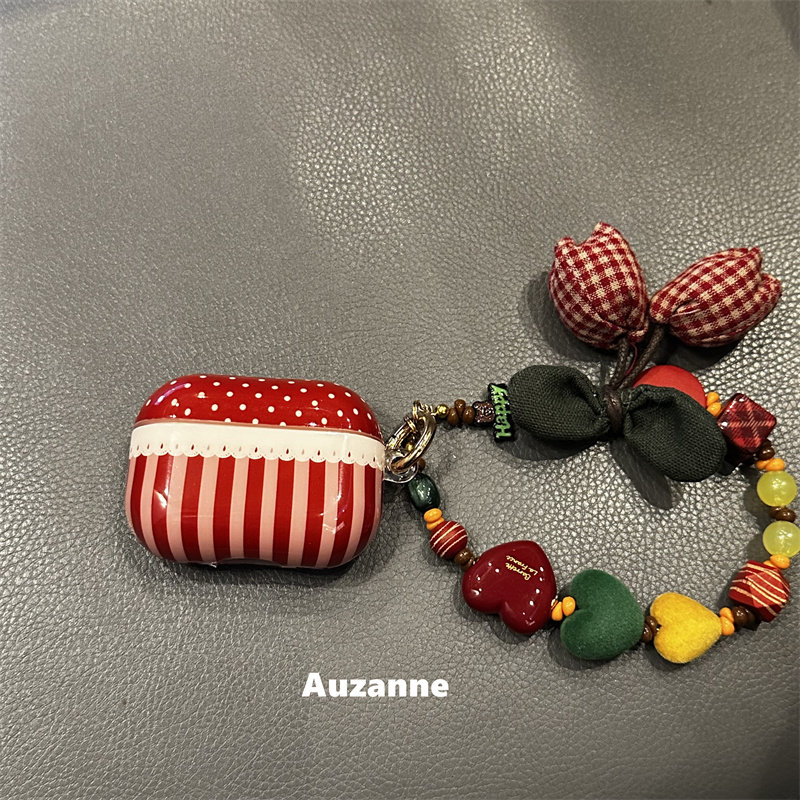 酒红色波点条纹适用于airpodspro1代2代3代4代蓝牙耳机壳保护套,淘宝优惠券,粉丝福利购,淘宝优惠卷