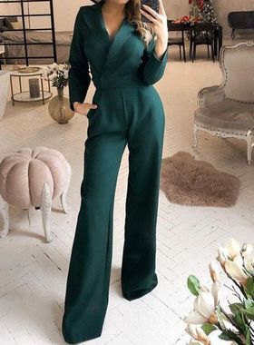 Women's waist Jumpsuit pants深V领收腰显瘦性感长裤名媛连体裤