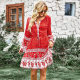 Long sleeve round neck high waist floral dress high waist floral dress