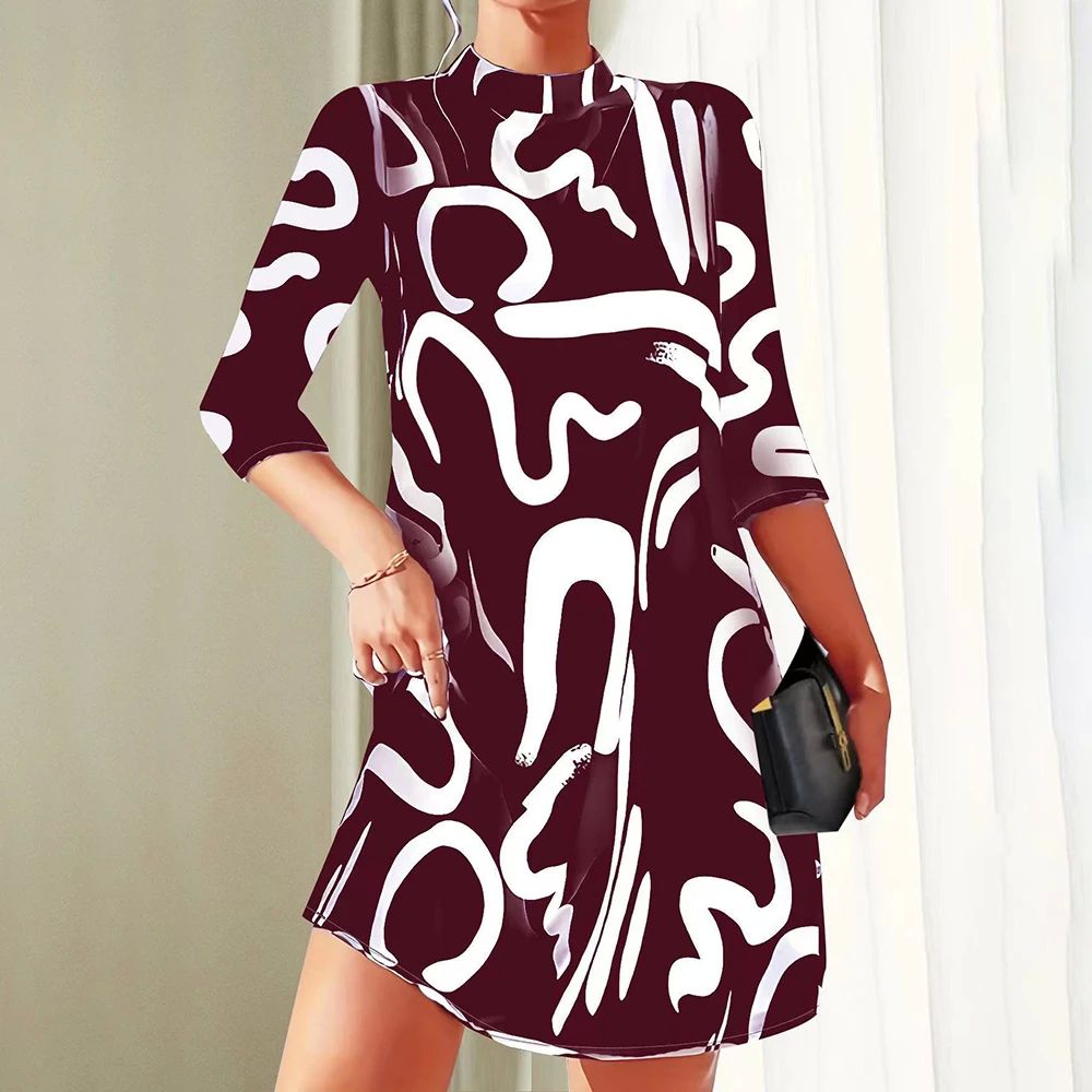 Printed round collar middle sleeve dress  印花圆领中袖连衣裙 - 图1