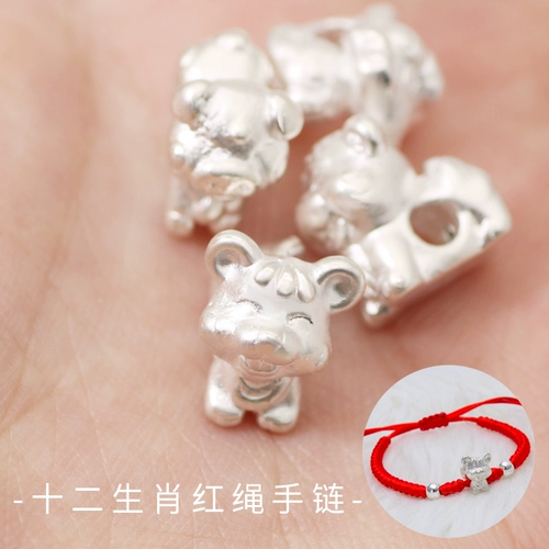 S999, оберег на день рождения, плетеный браслет из красной нити ручной работы, ожерелье, бусины, аксессуары, серебро 999 пробы, 3D, китайский гороскоп, связать своими руками