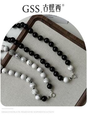 古熙西时髦黑玛瑙松石女法式复古