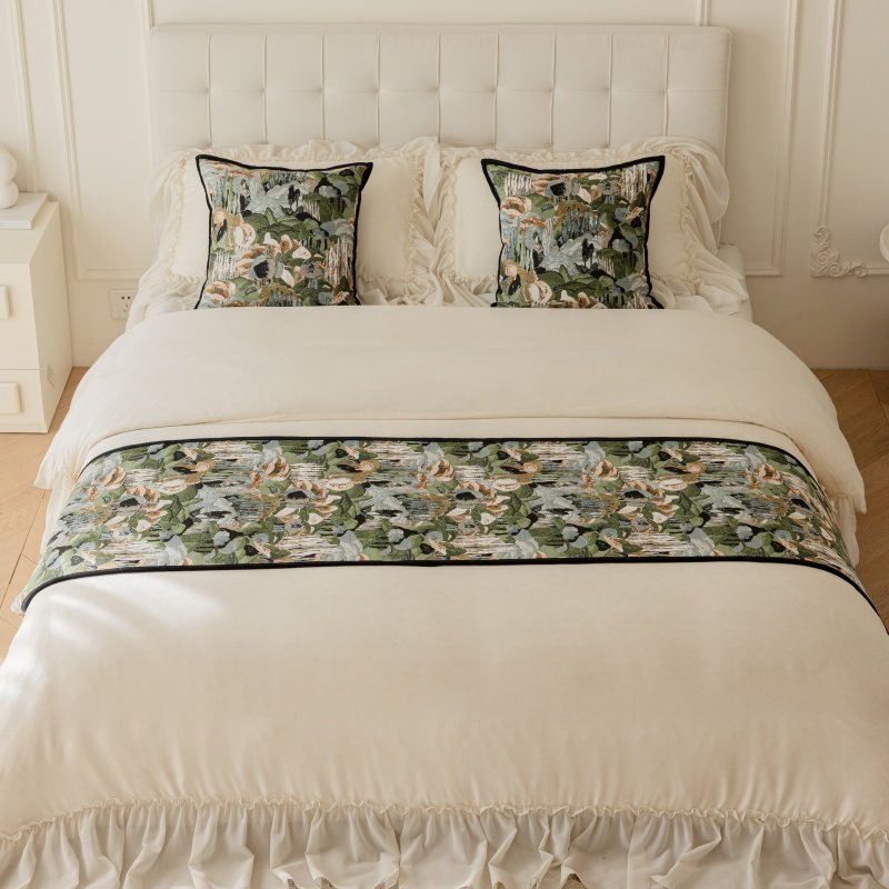 雅梵林法式中古风床尾巾复古高档轻奢民宿酒店绿色森林床旗床盖,淘宝优惠券,粉丝福利购,淘宝优惠卷