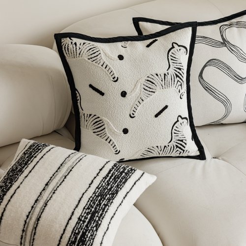 雅梵林法式中古风轻奢抱枕黑白刺绣斑马客厅沙发美式复古靠垫靠枕 - 图1