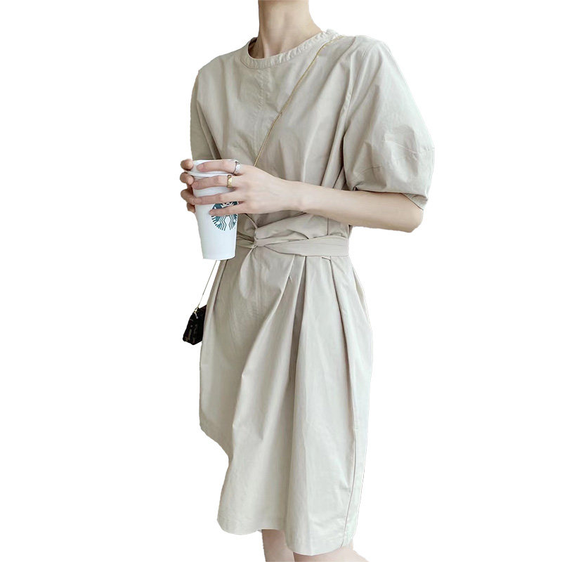 纯色系带收腰不对称夏季新款连衣裙 琳灿连衣裙