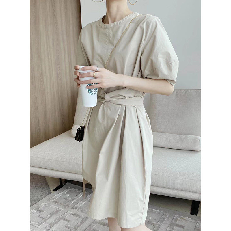 纯色系带收腰不对称夏季新款连衣裙 琳灿连衣裙