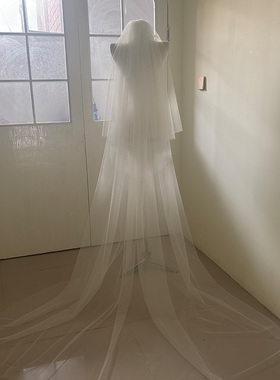 Mi唐手作新娘头纱白色双层软纱