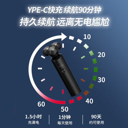 小适剃须刀男士刮胡刀旋转式礼盒装三刀头全身防水F1-BK - 图3