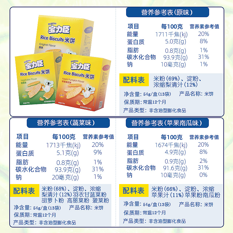 宝力臣宝宝米饼54g4盒不食盐和糖 宝力臣宝宝米饼54g4盒不食盐和糖