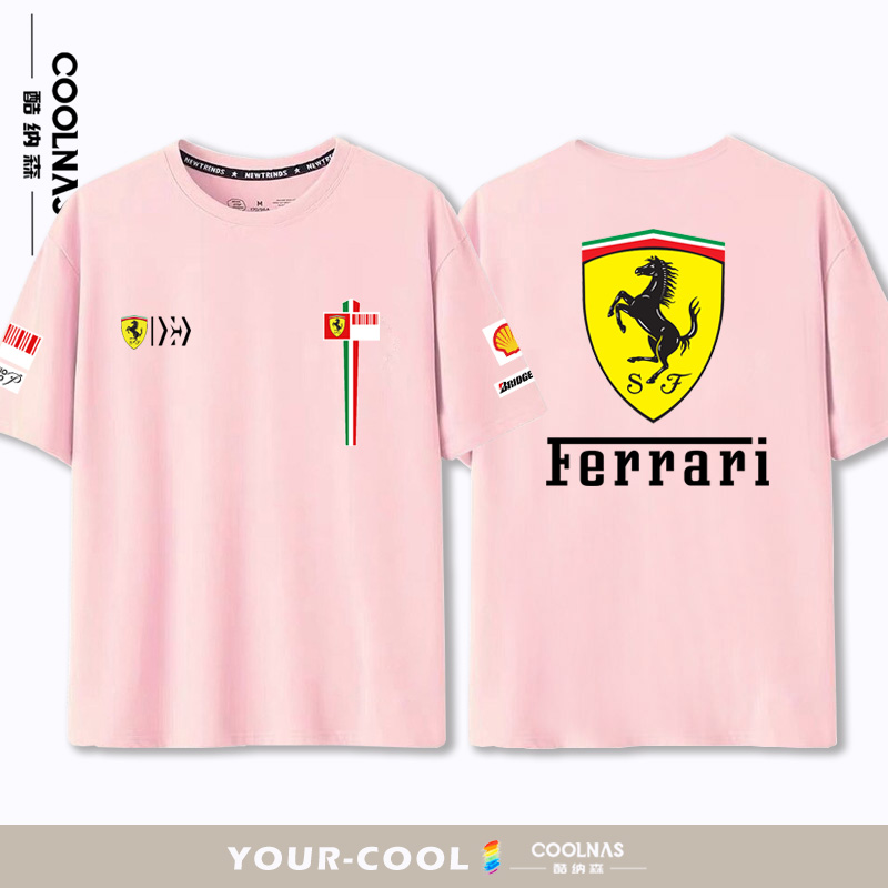 Ferrari法拉利F1比赛服周边定制短袖T恤夏季纯棉宽松大码印花衣服-图3