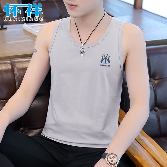 Vest Men's Summer Trendy Brand Pure Cotton Fitness Sports Vest Clothes Bottoming Men's Vest Ice Silk T-shirt Undershirt
