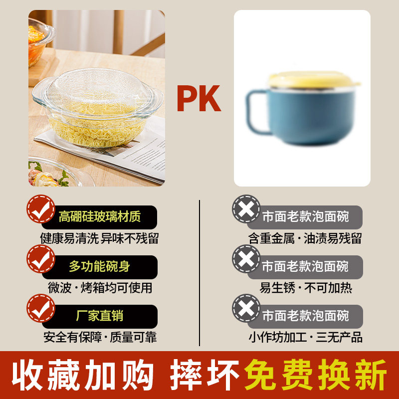 耐高温带盖泡面碗透明玻璃蒸蛋羹专用碗双耳炖蛋煲沙拉碗蒸蛋碗,淘宝优惠券,粉丝福利购,淘宝优惠卷