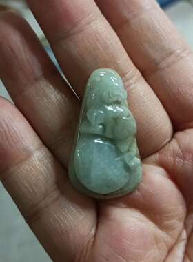 天然翡翠吊坠雕刻件手把如意
