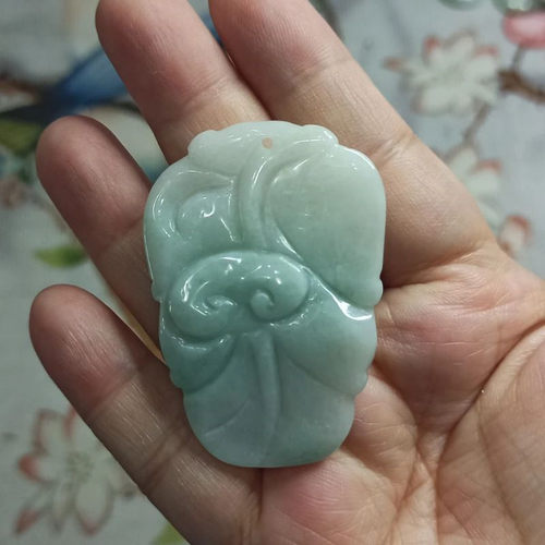 136缅甸天然翡翠吊坠雕刻件手把件飘花貔貅如意福瓜福寿卡50X35mm - 图2