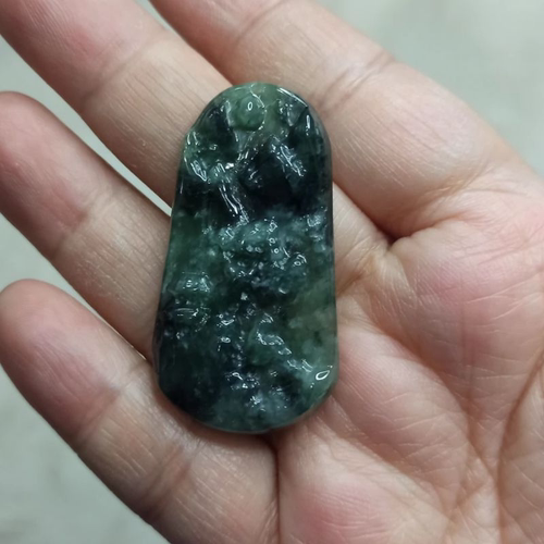 129缅甸天然翡翠山水飘花吊坠挂件毛衣链卡44X23mm左右满48元包邮 - 图1