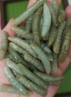 缅甸翡翠莲藕节玉璜手牌绿底