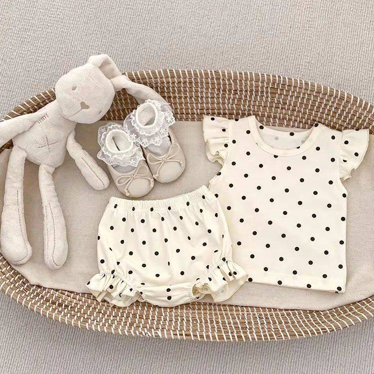 婴幼儿2025夏季套装印花飞袖上衣T恤花边短裤ins韩版女宝宝两件套,淘宝优惠券,粉丝福利购,淘宝优惠卷