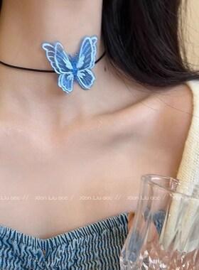 双层立体蝴蝶项链轻奢小众choker锁骨链女高级感颈链个性脖子饰品