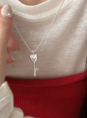 925银蛇骨链女爱心钥匙项链