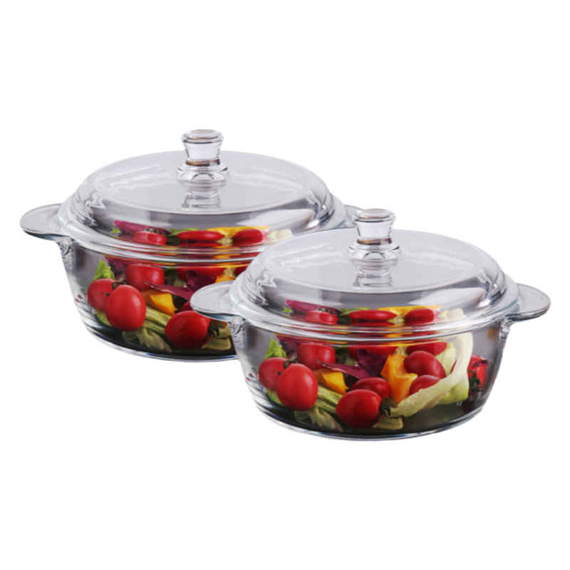 耐热玻璃碗带盖家用透明沙拉碗双耳蒸蛋碗汤盆大号微波炉纯色器皿 - 图3