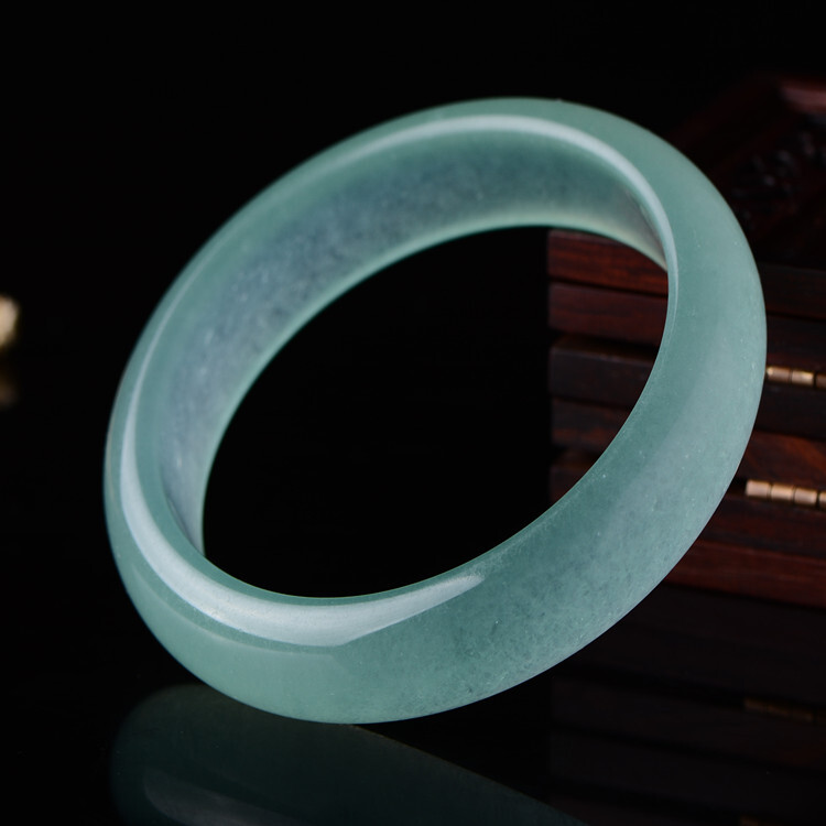 玉器翡翠手镯女士款 老坑糯种浅油青玉镯 浅绿色玉手镯少女玉镯子 - 图0