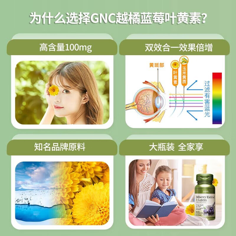 健安喜GNC蓝莓叶黄素成人叶黄素护眼视力缓解眼疲劳干涩蓝光保健 - 图1