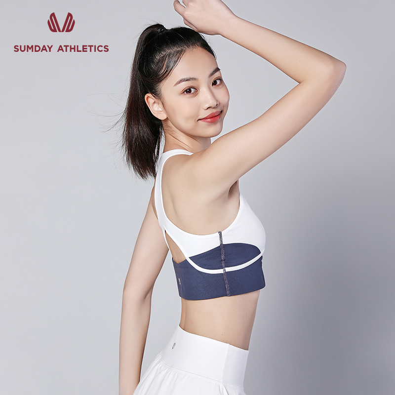 Sumday 交叉绑带装饰拼色运动内衣女跑步防震芭蕾风舞蹈运动内衣