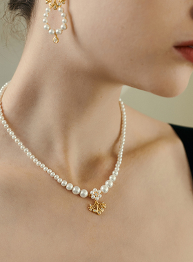 设计师复古银饰珍珠项链