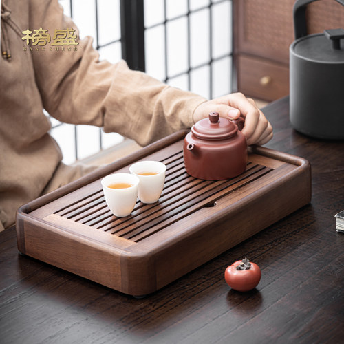 榜盛胡桃木茶盘小型家用茶台一人储水排水茶海茶具托盘实木干泡盘 - 图2