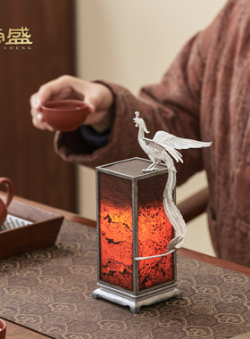 榜盛新中式银色凤凰台灯摆件