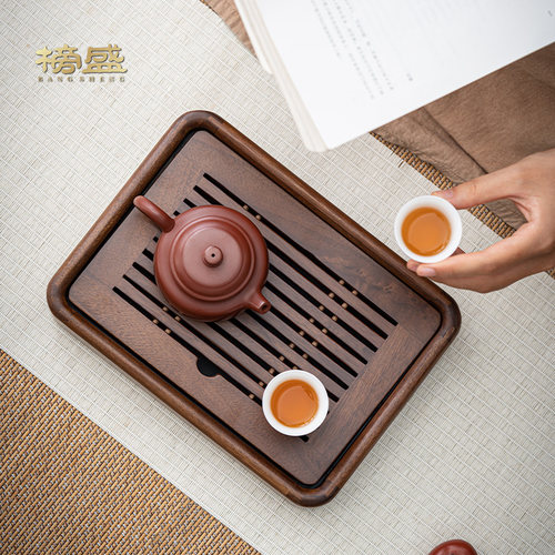 榜盛胡桃木茶盘小型家用茶台一人储水排水茶海茶具托盘实木干泡盘 - 图1