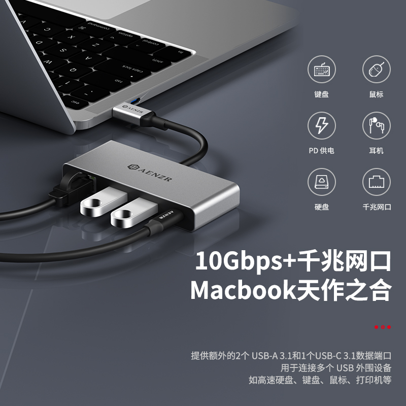 Aenzr恩泽扩展坞typec转usb3.2高速gen2拓展10Gbps传输转换器千兆网口集线器HUB雷电3四4笔记本macbook电脑m1 - 图3