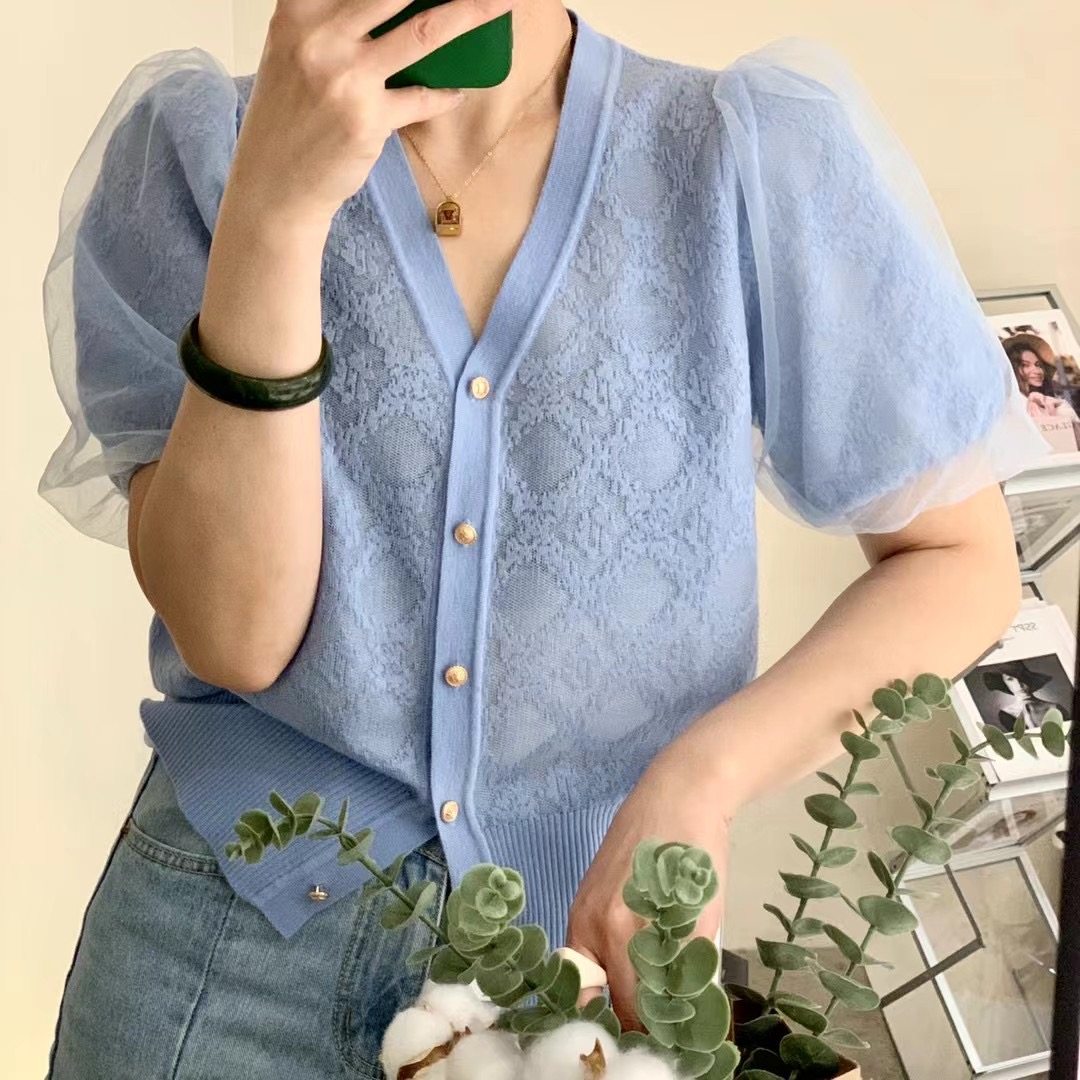 霏融泡泡袖蕾丝短袖2022夏季打底衫 霏融毛针织衫