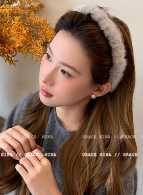 秋冬毛绒带齿发箍女小众设计