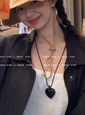 fever同款黑色爱心项链女毛衣链
