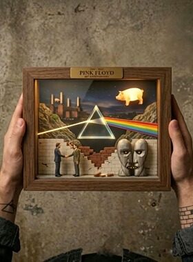 独立站新款 Pink Floyd 60周年纪念立体模型灯箱框架装饰氛围摆件