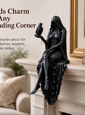 跨境新品 Gothic Raven Perched Statue万圣节哥特式乌鸦架上雕像
