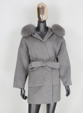 极速FURBELIEVE  Cashmeret Wool Blends Real Fur Coat Winter J